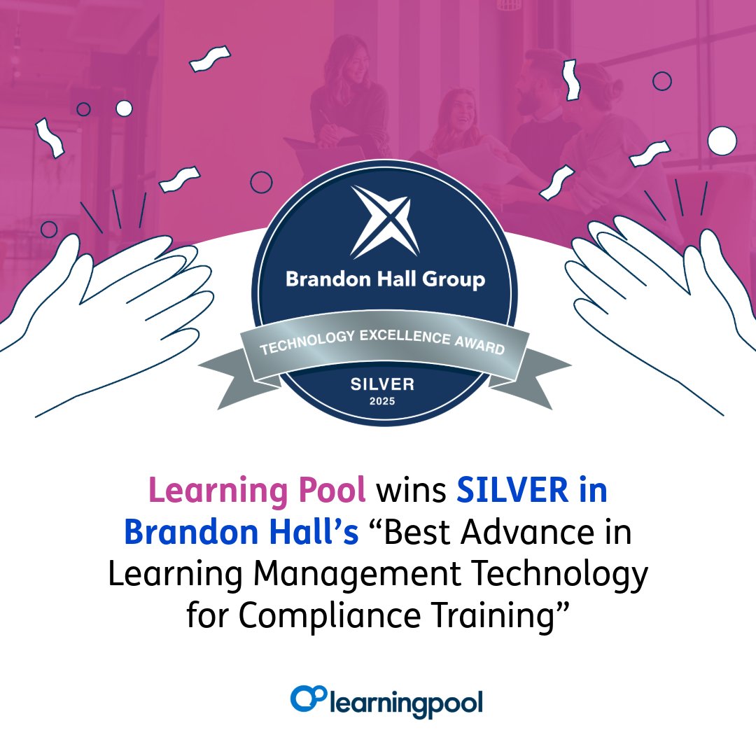 LearningPool's tweet image. We’re proud to win SILVER in the 2025 Brandon Hall Tech Awards for Best LMS Advance in Compliance Training! 🏆 Adaptive Compliance delivers real-time adaptivity, intelligent recertification &amp;amp; predictive insights. 

Read more: hubs.ly/Q03X0pjN0

#BrandonHall #Compliance