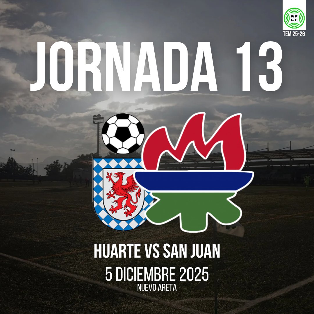 👉 Este viernes nuestro primer equipo se encuentra ante el décimo tercer partido de la temporada. 

🏆 3RFEF
⚽️ Jornada 13
📆 5 de Diciembre
🕢 20:00
🏟 Nuevo Areta
🆚 <a href="/CD_HUARTE/">C. D. Huarte</a>
🎟️ 10€
👨🏻‍⚖️ Iker Alcuaz, Edison Tuso, Juan Julián González

#3RFEF #HuarteSanJuan