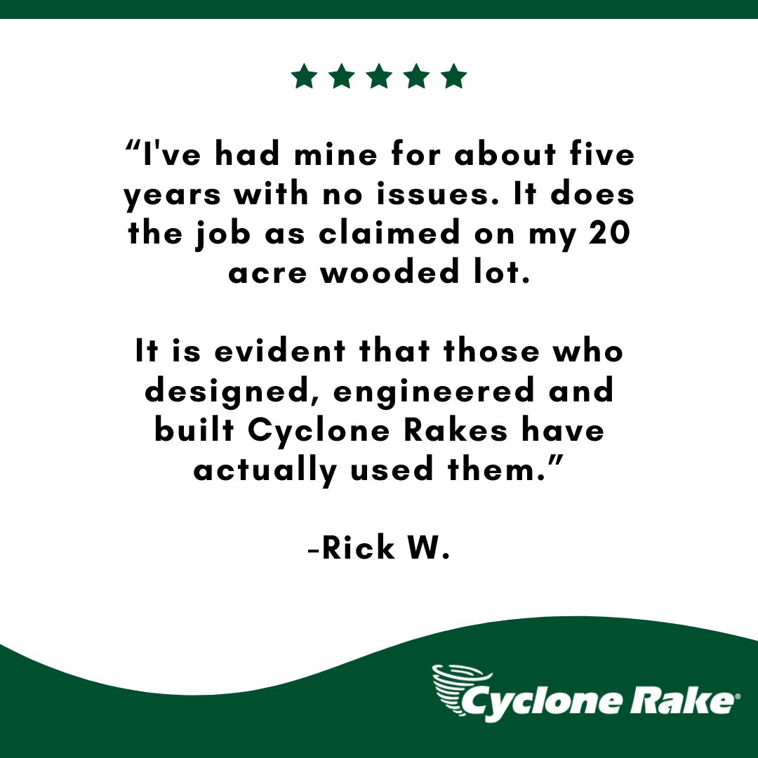 CycloneRake's tweet image. We love hearing from owners who put their Cyclone Rake to the test season after season. 

And we love that the Cyclone Rake tackles 20 wooded acres with ease.

Thanks for the kind words, Rick!

#CycloneRake #CustomerReview #LeafCleanup #YardCare #FallWorkMadeEasy