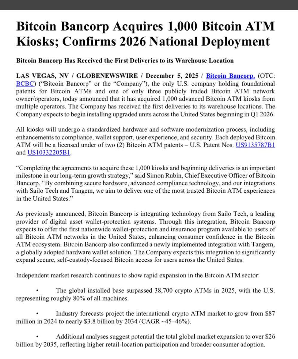 BCBC one to watch out for in Q1 2026 as they start deploying their newly  acquired Bitcoin ATMs $BCBC is a major player in the Bitcoin ATM space  alongside Bitcoin Depot (NASDAQ: $