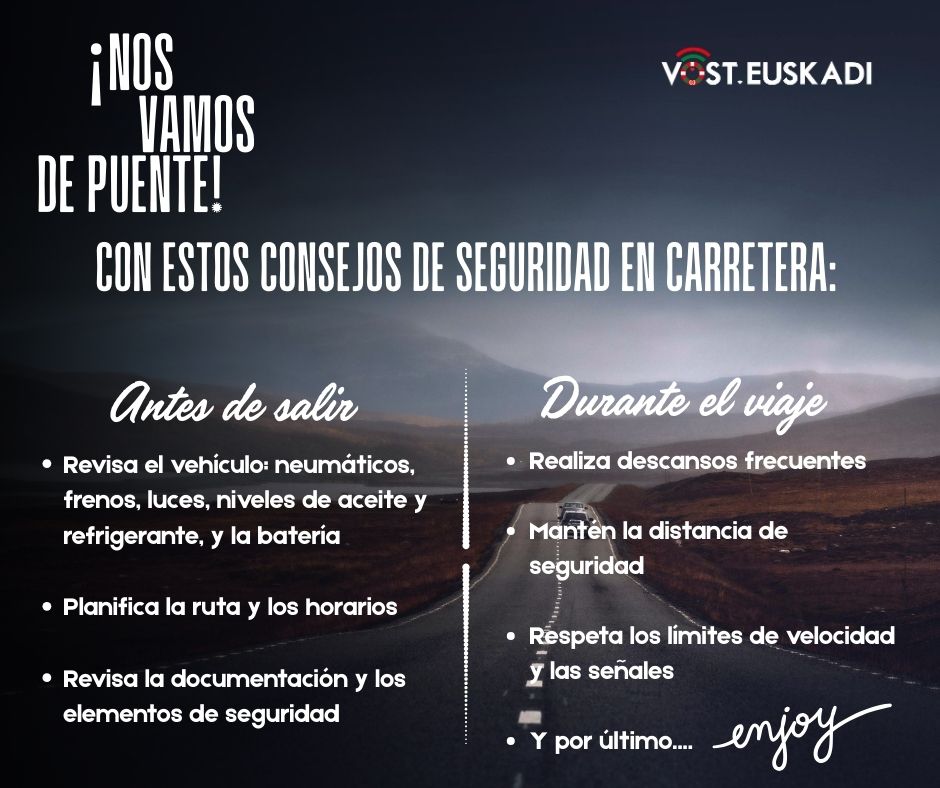 En breve podremos disfrutar de un fin de semana largo para poder ir de viaje en busca de aventuras 🚗

Aquí tienes unas recomendaciones sencillas pero claves para que tu escapada salga perfecta ✨🌍💙

#Aholkua #Consejo #trafico #trafikoa