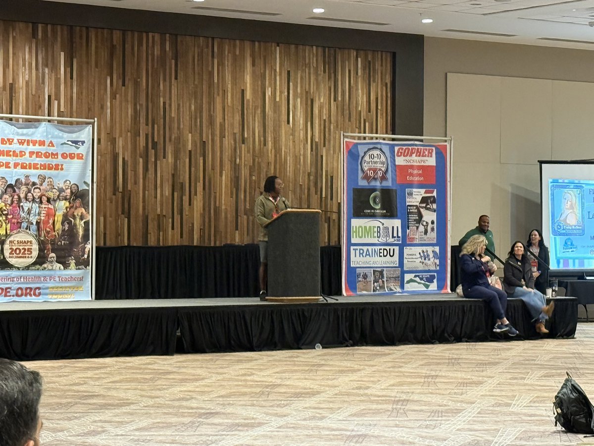 DrDiGiacinto's tweet photo. @ECSU @UNC_System @NCCollaboratory Ready for today’s keynote @NCSHAPE Finding a Friend in Fear and Failure: Lessons from a Derby Girl sponsored by @OPENPhysEd. Let’s Go Melanie Lynch. She’s a Yinzer! #ncshape #yinz #ecsu #vikingpride #itweetpe #shapeamerica https://t.co/h8hgDD0Mz0