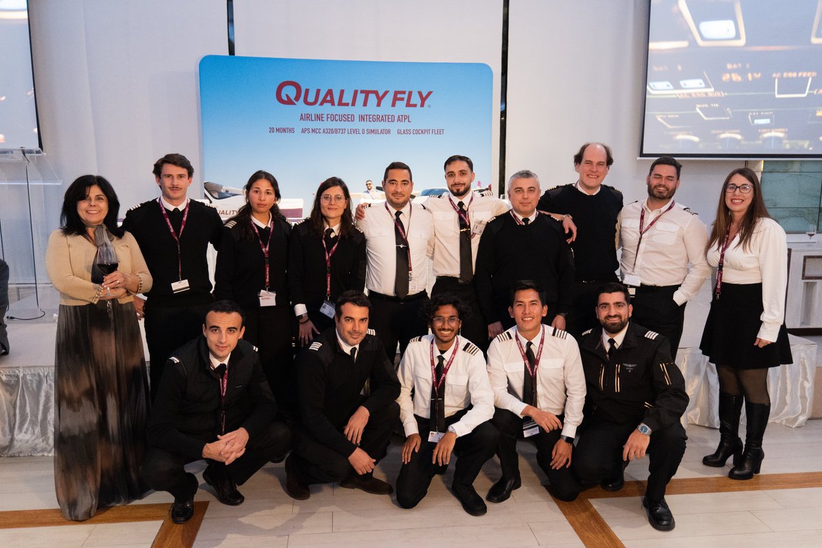 Quality_Fly's tweet photo. Last week we had the great pleasure of hosting our 2025 Wings Ceremony, where 40 pilots from 23 different nationalities collected their certificates, epaulettes and wings to celebrate the completion of their ATP Integrated programs.

Congratulations to all our graduates!! https://t.co/OTO5epGI3i