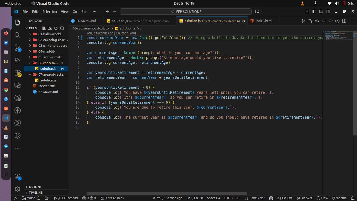 Obianuju_sunday's tweet image. Day 26 — #BackAtItWithJavaScript

Solved the next two challenges from the book where I left off. 
I also watched my tutor’s code too, compared how they handled things and how I did, looking at functionality and modularity. 

Exhausted but I feel very good about today’s wins.✨