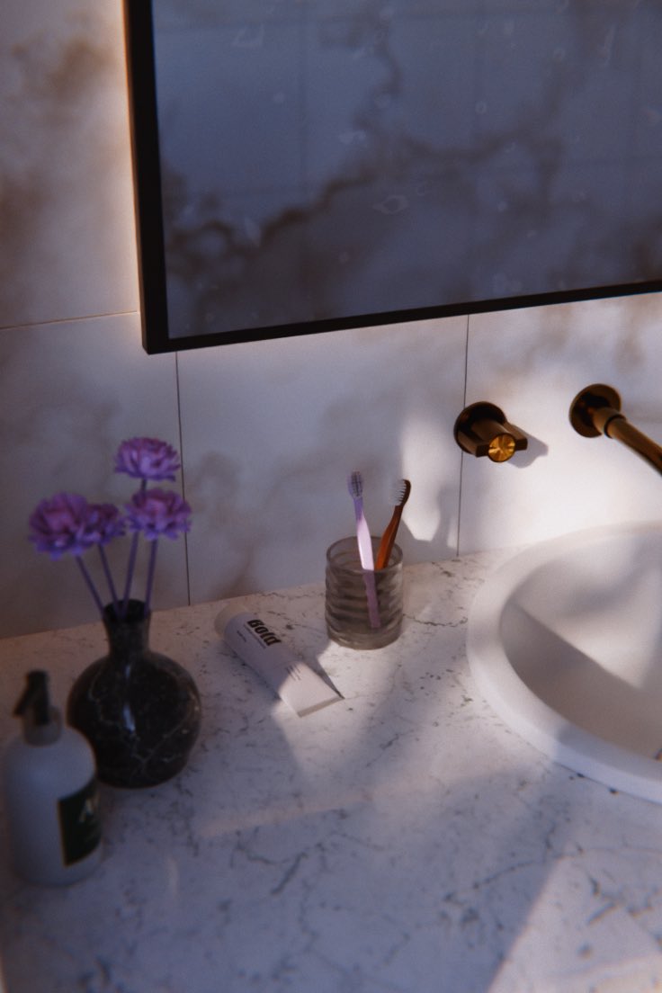 AdeEmmanuel_01's tweet photo. Made this bathroom scene using blender #b3d. It was a great practice for lighting, materials and composition. 
Always open to feedback! 😁 https://t.co/D6ulOQZJIx