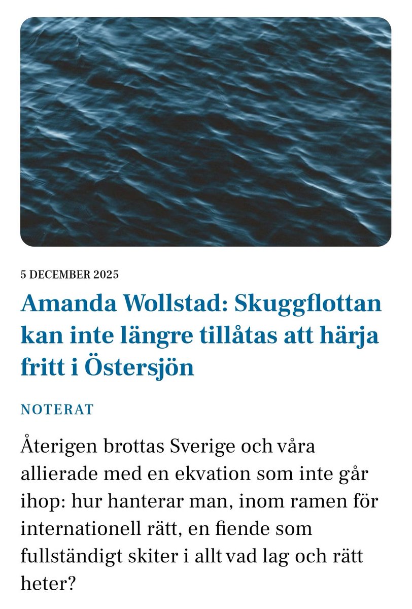 Skriver om ett akut hot mot miljön och säkerheten i Östersjön, i veckans <a href="/SvenskTidskrift/">SvenskTidskrift</a>.