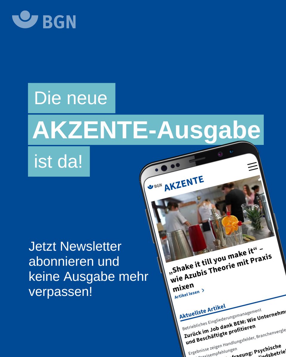 Die neue Ausgabe unseres #Webmagazins AKZENTE ist online! 🎉 Spannende Einblicke, Praxis-Tipps &amp; Interviews aus Fleischwirtschaft, Gastronomie &amp; Co. 💡 Highlight: Was haben Cocktails, BGN &amp; eine #Berufsschule gemeinsam? Jetzt lesen: bgn-akzente.de