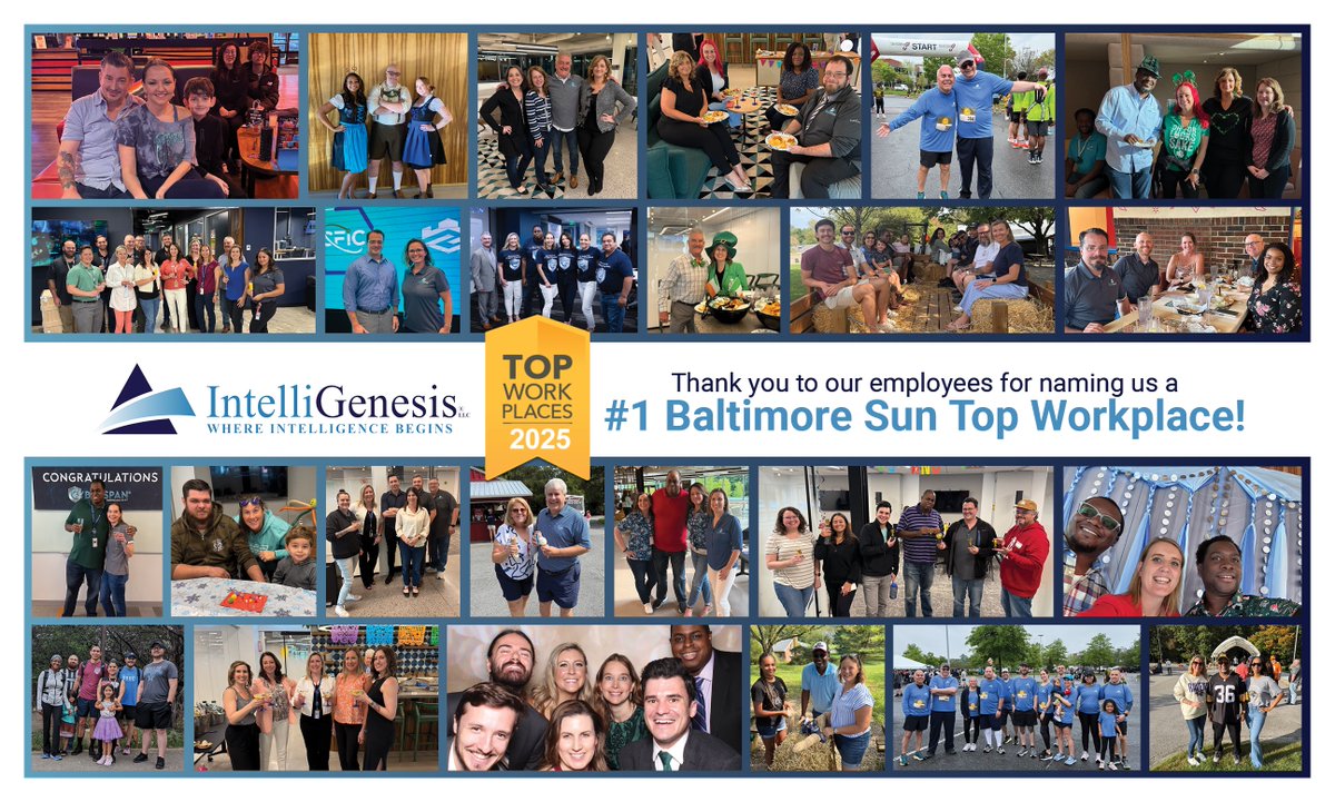 Honored to be named the #1 Baltimore Sun Top Workplace for mid-sized companies again in 2025! Our employees make IntelliGenesis exceptional through their dedication and innovation every day. Learn more: baltimoresun.com/2025/12/03/top… #TopWorkplace #BaltimoreSun