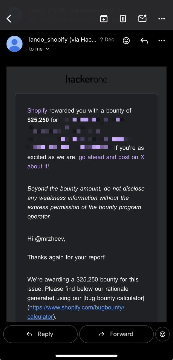 GhiffariZaid's tweet image. Yay, I was awarded a $25,250 bounty on @Hacker0x01 
hackerone.com/mrzheev  

#bugbounty #hackerone #vulnerability