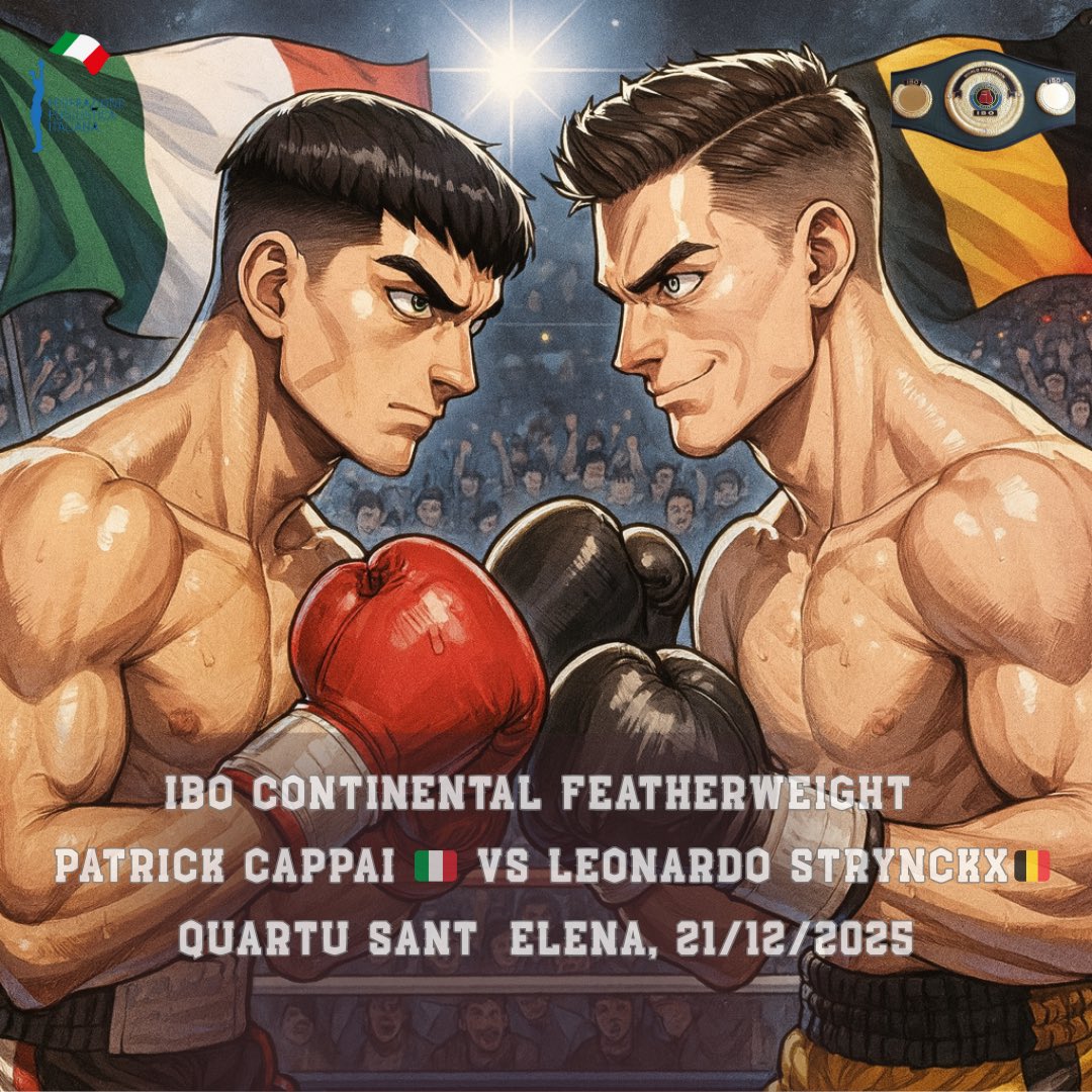 🥊 🏆 IBO Continental Featherweight

🥊Patrick Cappai  🇮🇹 vs Leonardo  Strynckx 🇮🇹

🏟️ Quartu Sant’Elena, 21/12/2025 

🥊 Org. OPI 82 - Team Cappai  

🥊 Forza Patrick 

#Itaboxing #Boxing #Boxer #Pugilato #boxeo