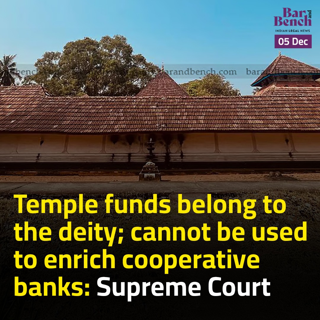 Temple funds belong to the deity; cannot be used to enrich cooperative banks: Supreme Court

Read more: barandbench.com/news/litigatio…
