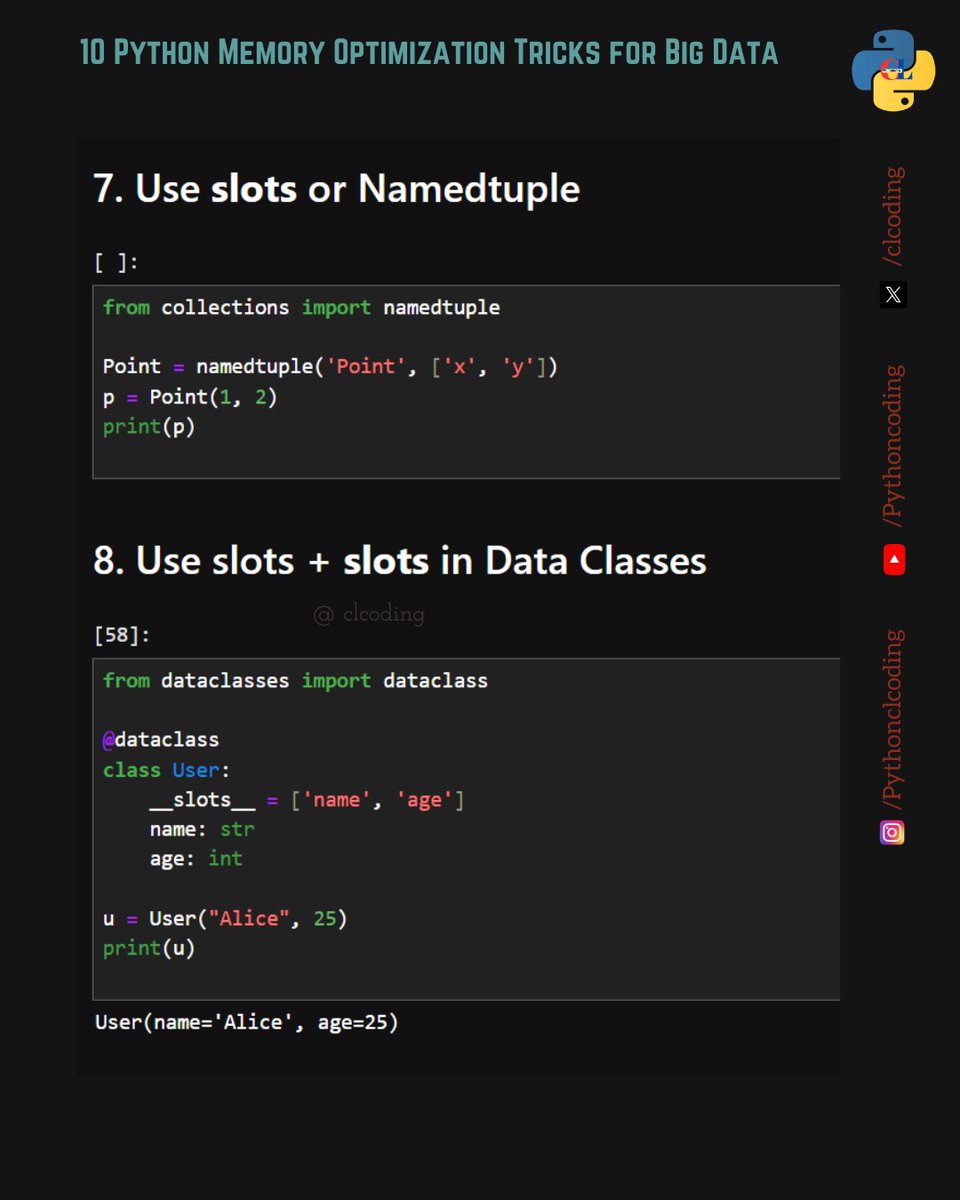 clcoding's tweet image. 8 Python Memory Optimization Tricks for Big Data