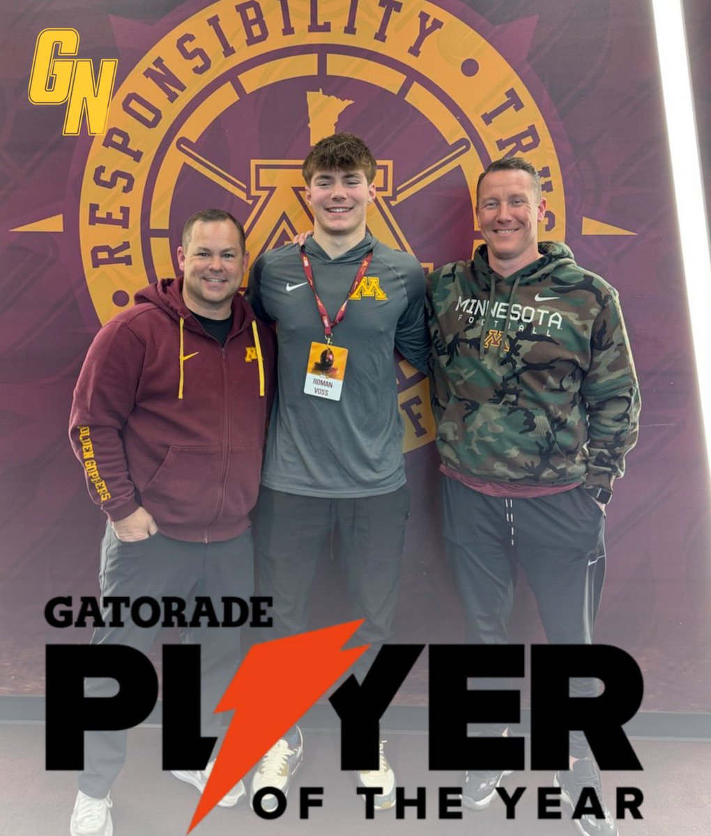 BREAKING: Gophers 2026 signee TE Roman Voss has been selected as Minnesota's 2026 Gatorade Player of the Year!

Season Stats &amp; Accolades:

1,902 passing yards 
21 touchdown passes 
1,893 rushing yards 
30 rushing touchdowns
13-0 Record
Class AA State Championship