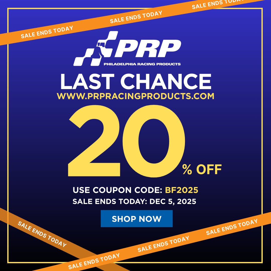 prpracing's tweet image. We’re wrapping up our extended Cyber Monday sale!
FINAL HOURS - 20% OFF EVERYTHING! ⚡

🏎️💨 High-Performance Aftermarket #Racing Parts
20% off all products
Use Code: BF2025
Sale Ends Today

Shop Now → prpracingproducts.com