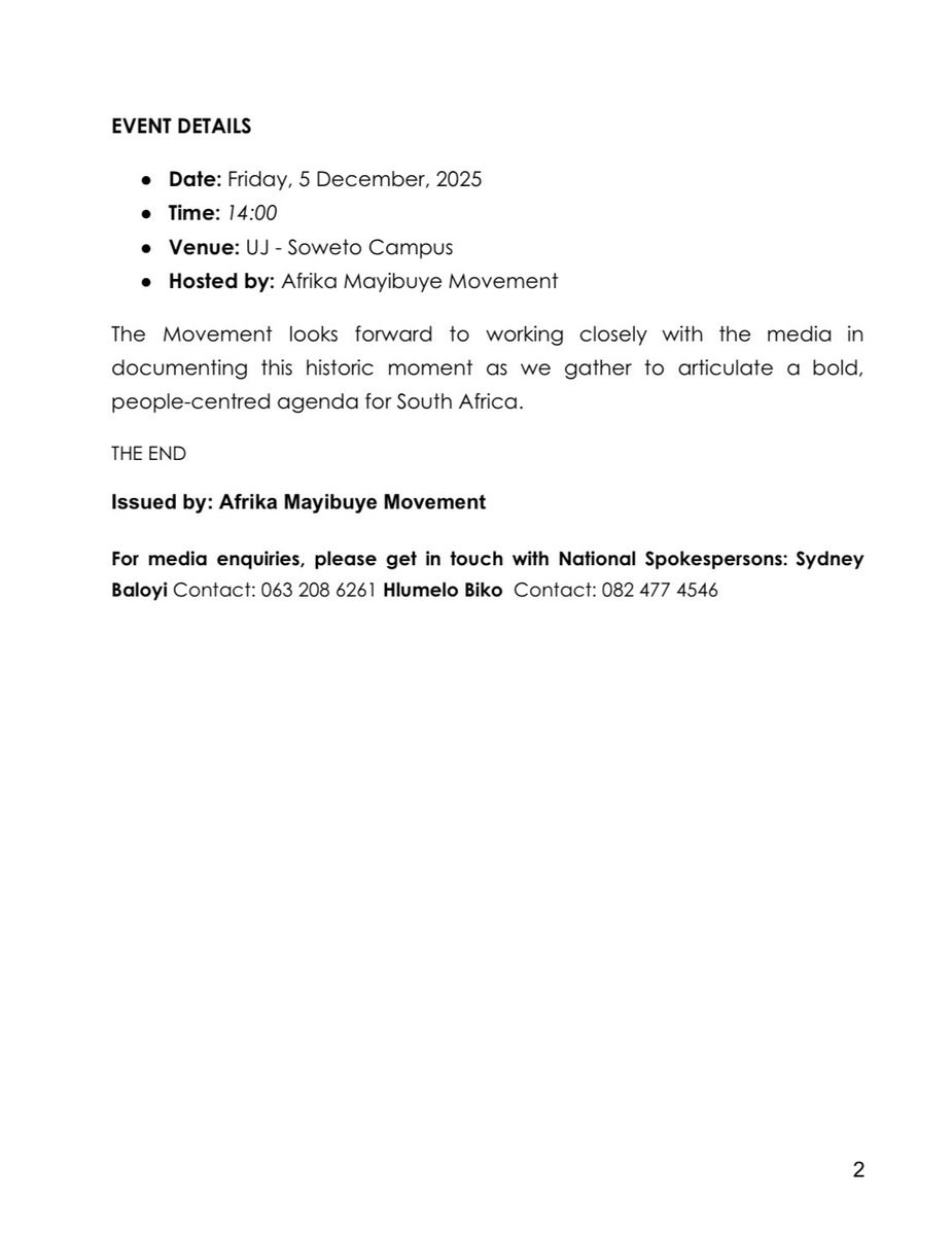 mayibuye_afrika's tweet image. MEDIA NOTICE: 
Due to unforeseen circumstances we will be starting at 19h00.