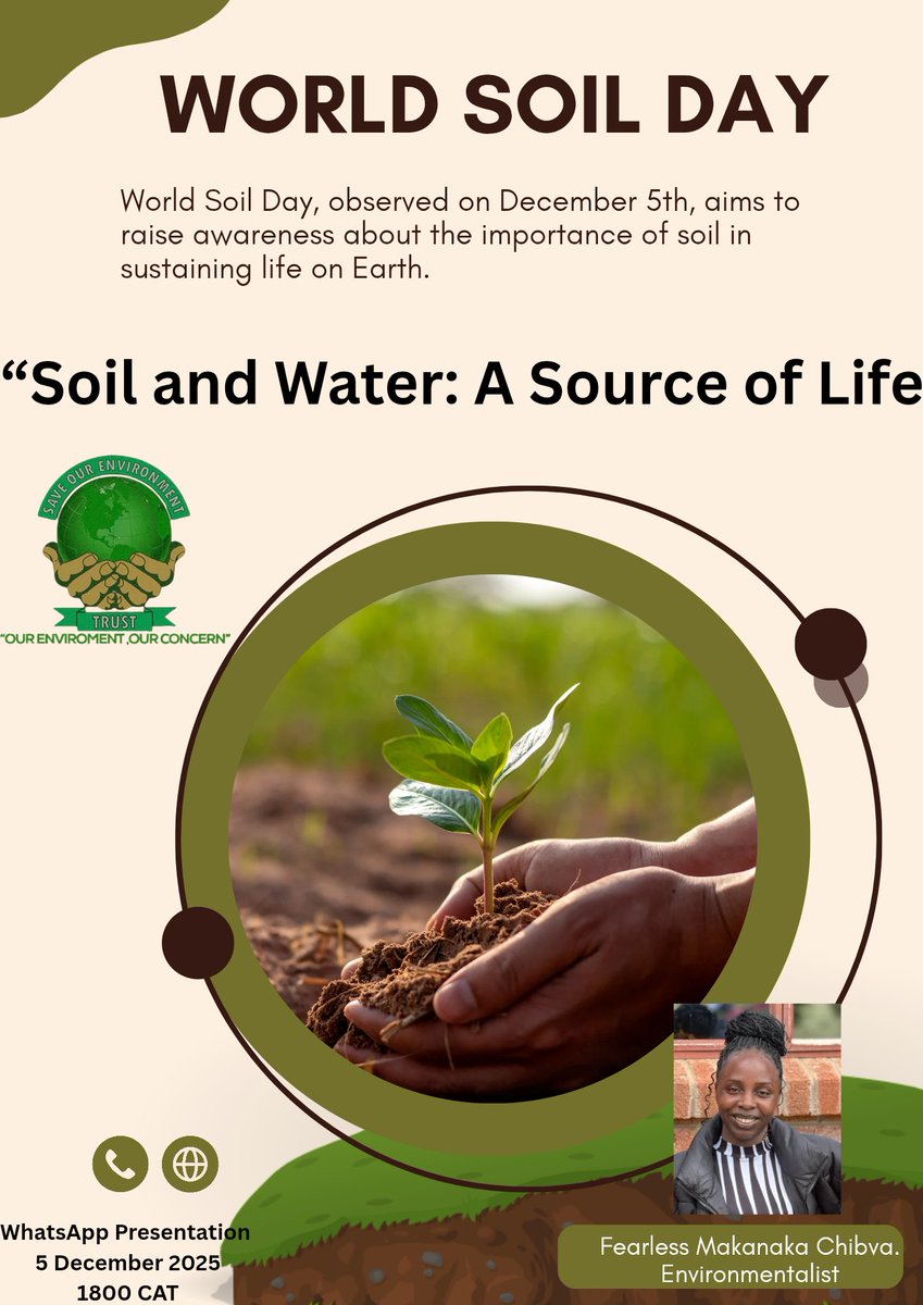 Join us today as we celebrate international volunteer day which aims to inspire others to volunteer and make a difference and world soil day which aims to raise awareness about the importance of soil in sustaining life on earth at 18:00CAT

Don't miss out 📝
