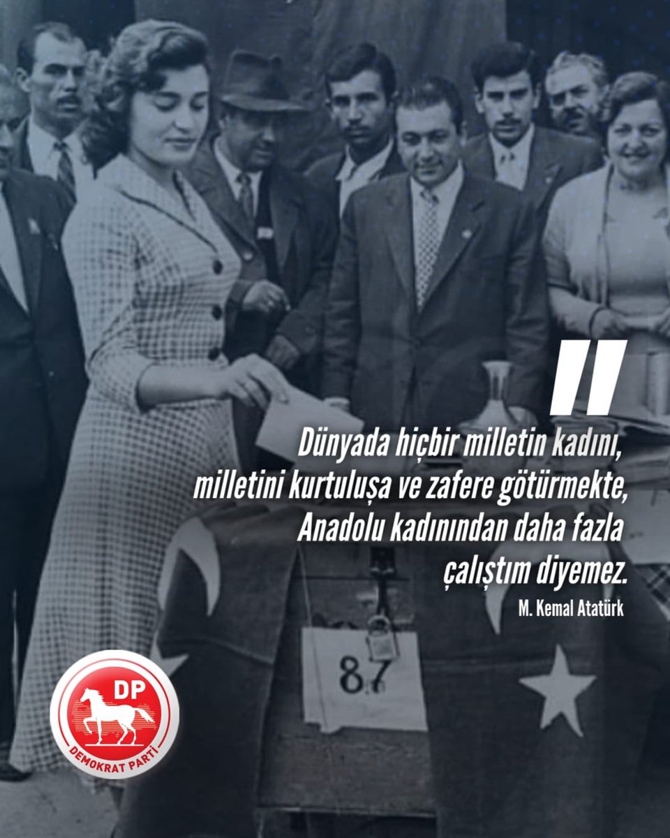 Bugün, Gazi Mustafa Kemal Atatürk’ün öncülüğünde, Batılı ülkelerin neredeyse tamamından çok önce, Türk kadınına verilen seçme ve seçilme hakkının 91. yılını gururla kutluyoruz. 

Büyük Atatürk ve mücadele arkadaşları, Türk Kadınına seçme ve seçilme hakkını teslim ederek Türk