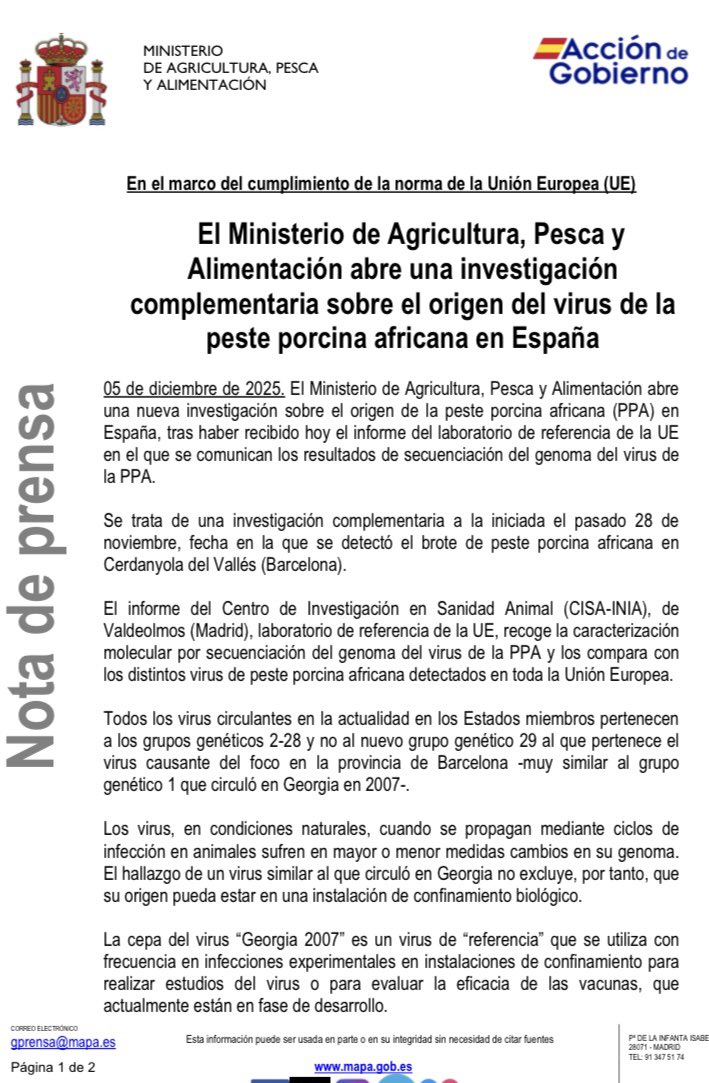 🔴 ¡BOOM! | #ÚLTIMAHORA | El Gobierno investiga si el brote de peste porcina detectado en Collserola salió de un laboratorio. Un informe del laboratorio de referencia de la UE señala que todos los cepas de virus que circulan actualmente en los Estados miembros pertenecen a un