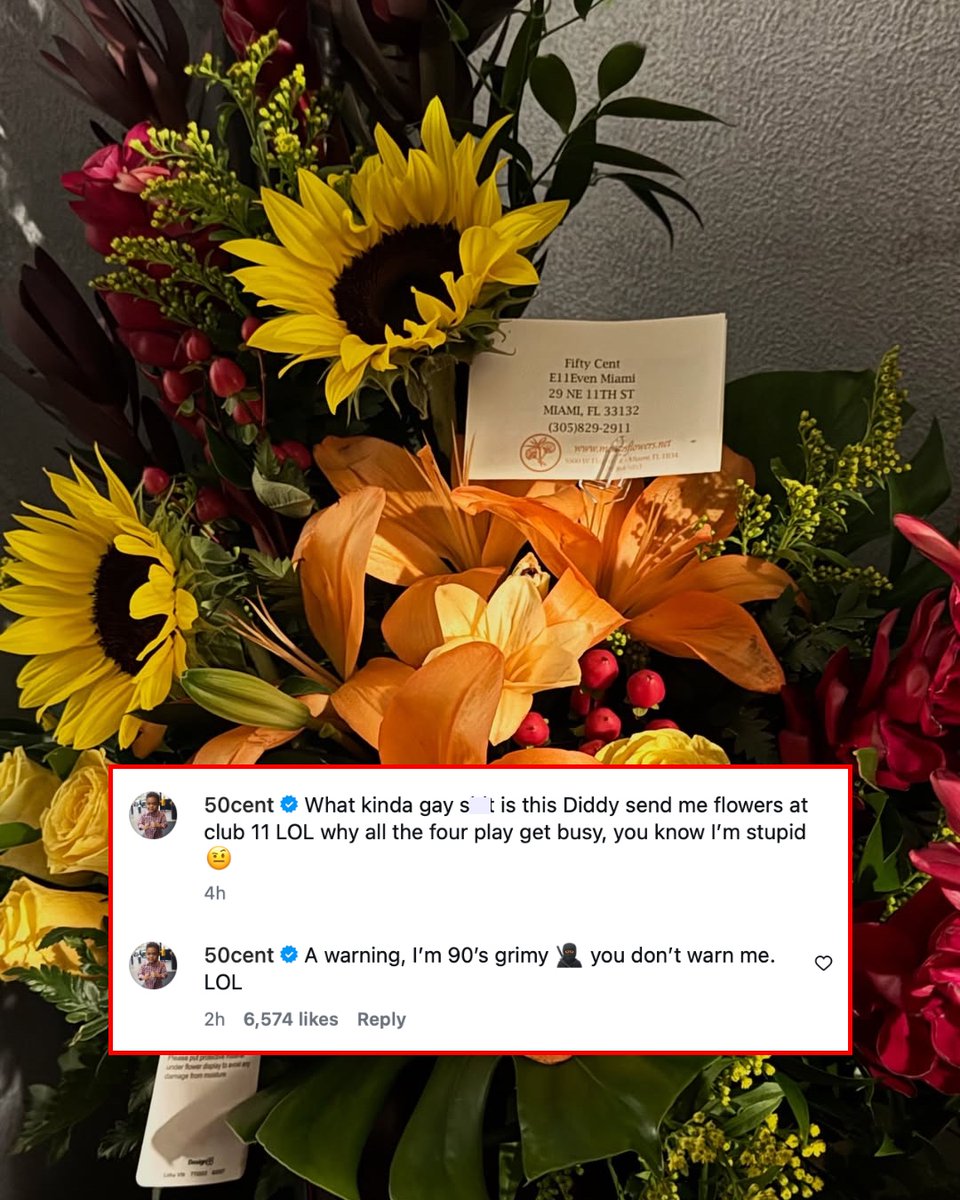 50 Cent jokes that Diddy sent him a bouquet of flowers as a ...