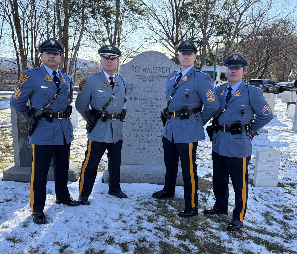 DanteKain2's tweet photo. Respect to my cousin and fellow @NJSP for honoring Major General Schwarzkope - World War 1 &amp; 2 Veteran, distinguished service medal , purple heart recipient, and Founder of New Jersey State Police! Badge #1 
Salute @WestPoint_USMA @ArmyWP_Football https://t.co/A0AJAvdtX3