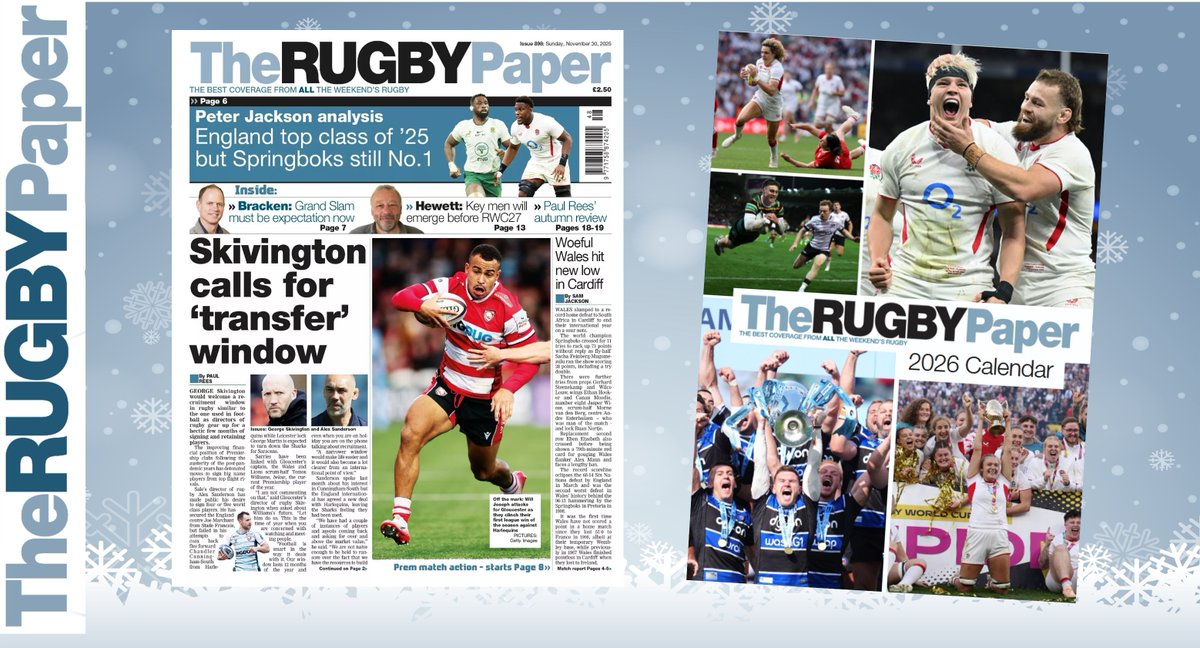 TheRugbyPaper's tweet photo. A perfect brace of #Rugby #Gifts for #Christmas &amp; the #NewYear:

📅 2026 CALENDAR: https://t.co/9H2JTbhbTz

🗞WEEKLY SUBSCRIPTION: https://t.co/JBInhKR2ES

🏉 🎄 🎅🎁 https://t.co/UBb6MmwVEF