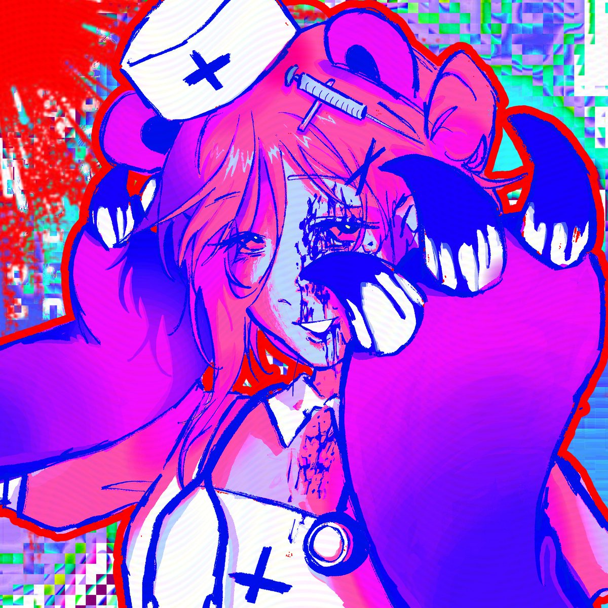 wwwcnti's tweet photo. 02. Collective post 

kne halloween art 🐻this was decided on a poll (nurse + gloomy bear costume) #かなえ  #かな絵 https://t.co/5RSGkAWewc