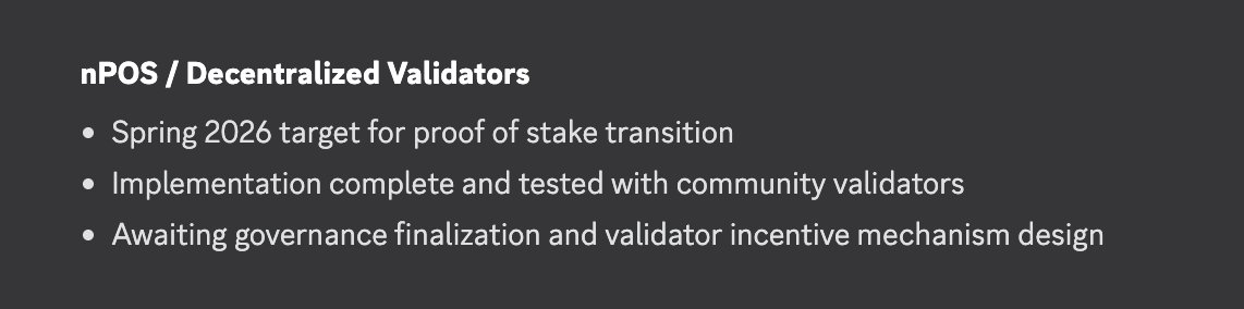 🧭 Looking Ahead: Decentralized Validators on Bittensor

In the latest OpenDev Weekly Summary, Bittensor developers outlined the path to decentralized validators on a Polkadot-style nPoS system:
- Spring 2026 target for the proof-of-stake transition
- Implementation already