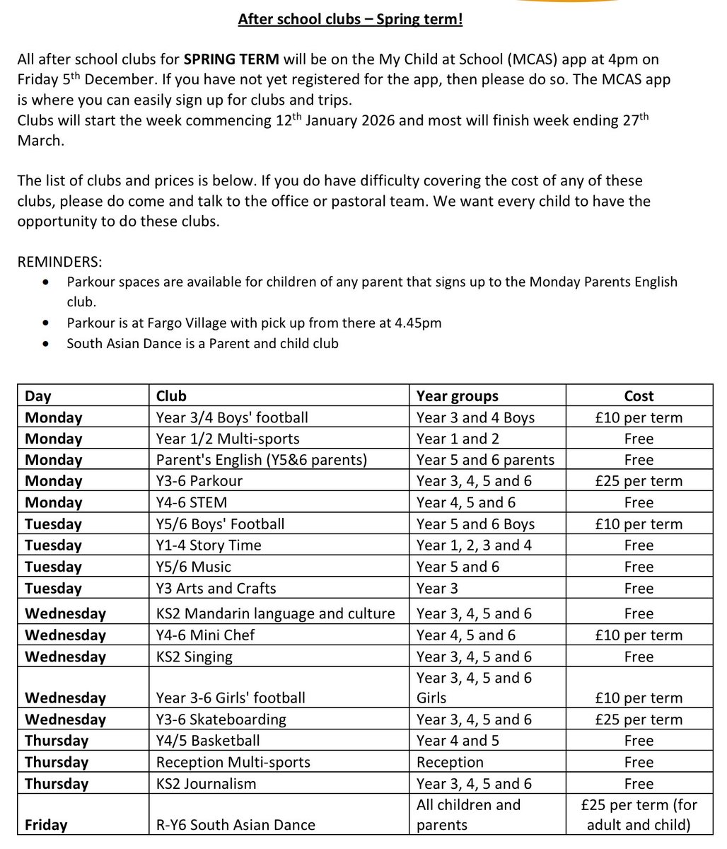 southfieldsweb's tweet image. SPRING TERM after school clubs go live on the MCAS app in 3 minutes. Get online now to book your child's place and avoid disappointment!