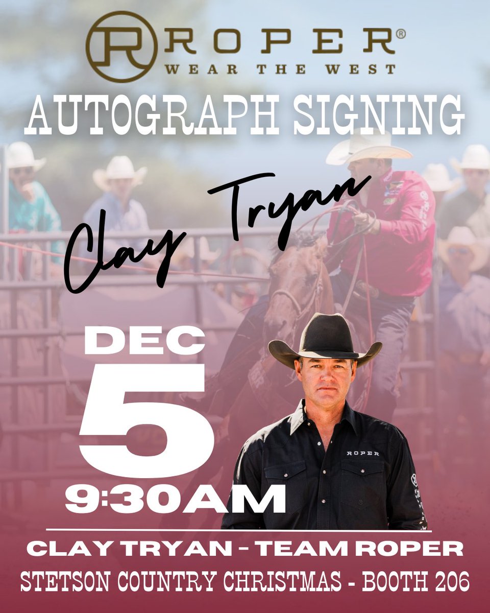 📣 Just 1 hour until Clay Tryan signs at Stetson Country Christmas – Roper Booth #206 inside the Rio!
Stop in at 9:30 AM to meet a legend and get your gear signed 🤠
#Roper #ClayTryan #NFR2025 #StetsonCountryChristmas #WearTheWest