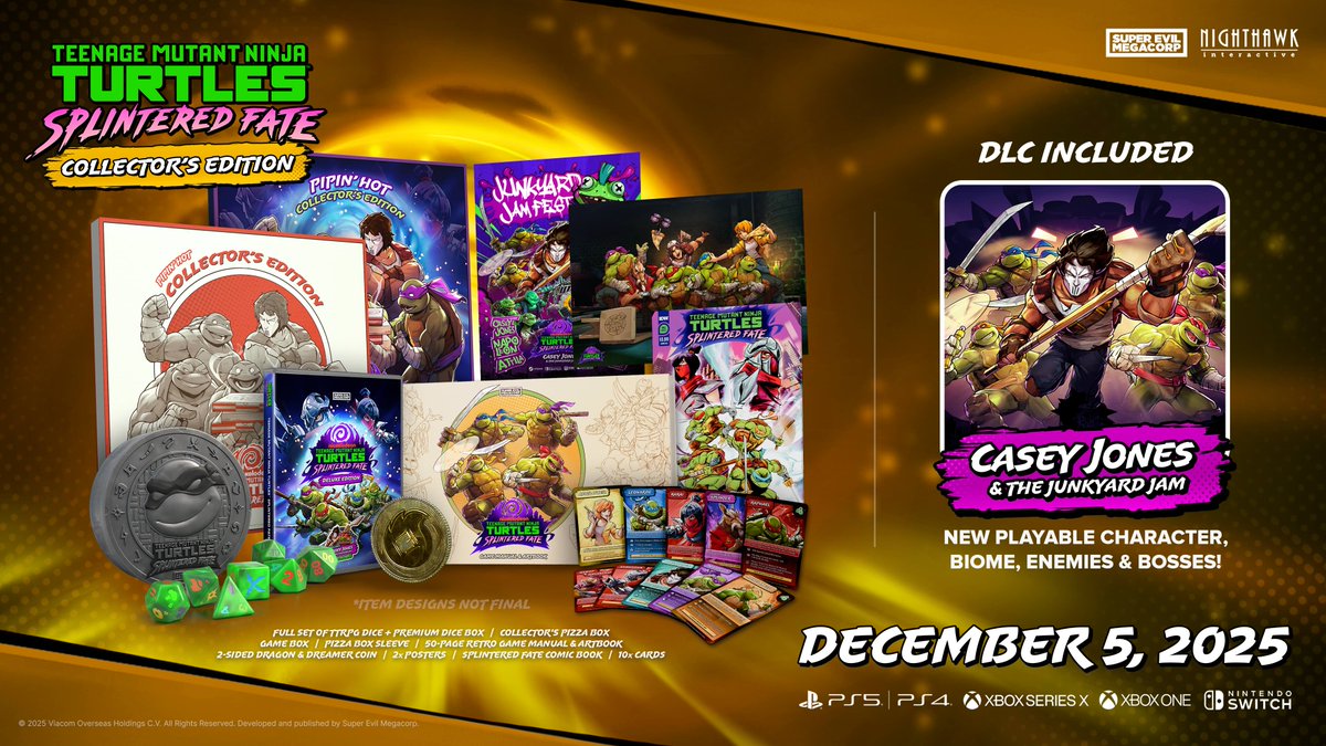 superevilmegaco's tweet image. It’s TURTLE TIME! 🐢
Have you picked up your Pipin’ Hot Collector’s Edition? Show us the goods!
Tag us in your photos or join our Discord.

#TMNTSplinteredFate #TMNT #CollectorsEdition #GameOn