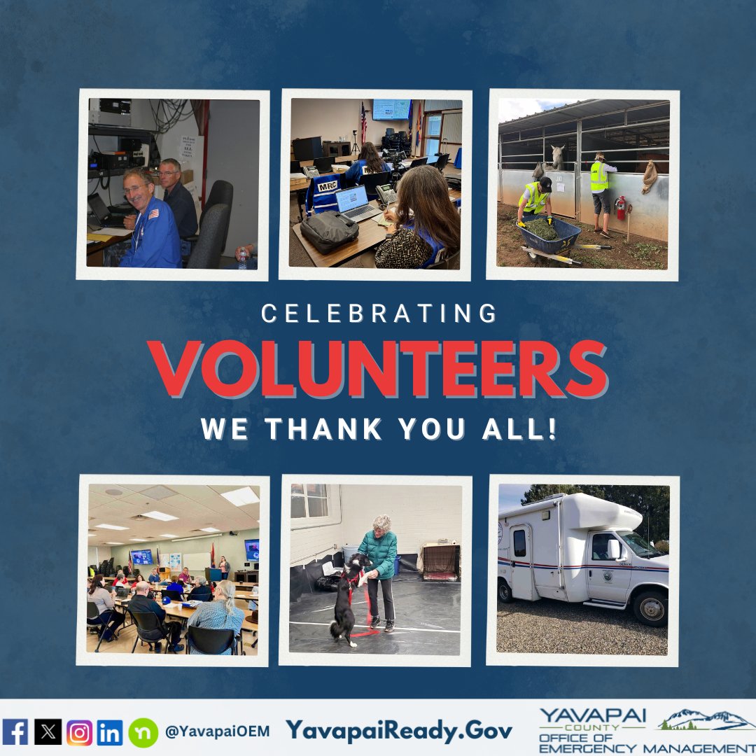 YavapaiOEM's tweet image. Today, we are so grateful for our amazing volunteers! ❤️ Your dedication makes Yavapai County stronger. A massive THANK YOU! #VolunteerAppreciation #YavapaiReady #CommunityHeroes #ThankYouVolunteers #MakingADifference #YavapaiCounty