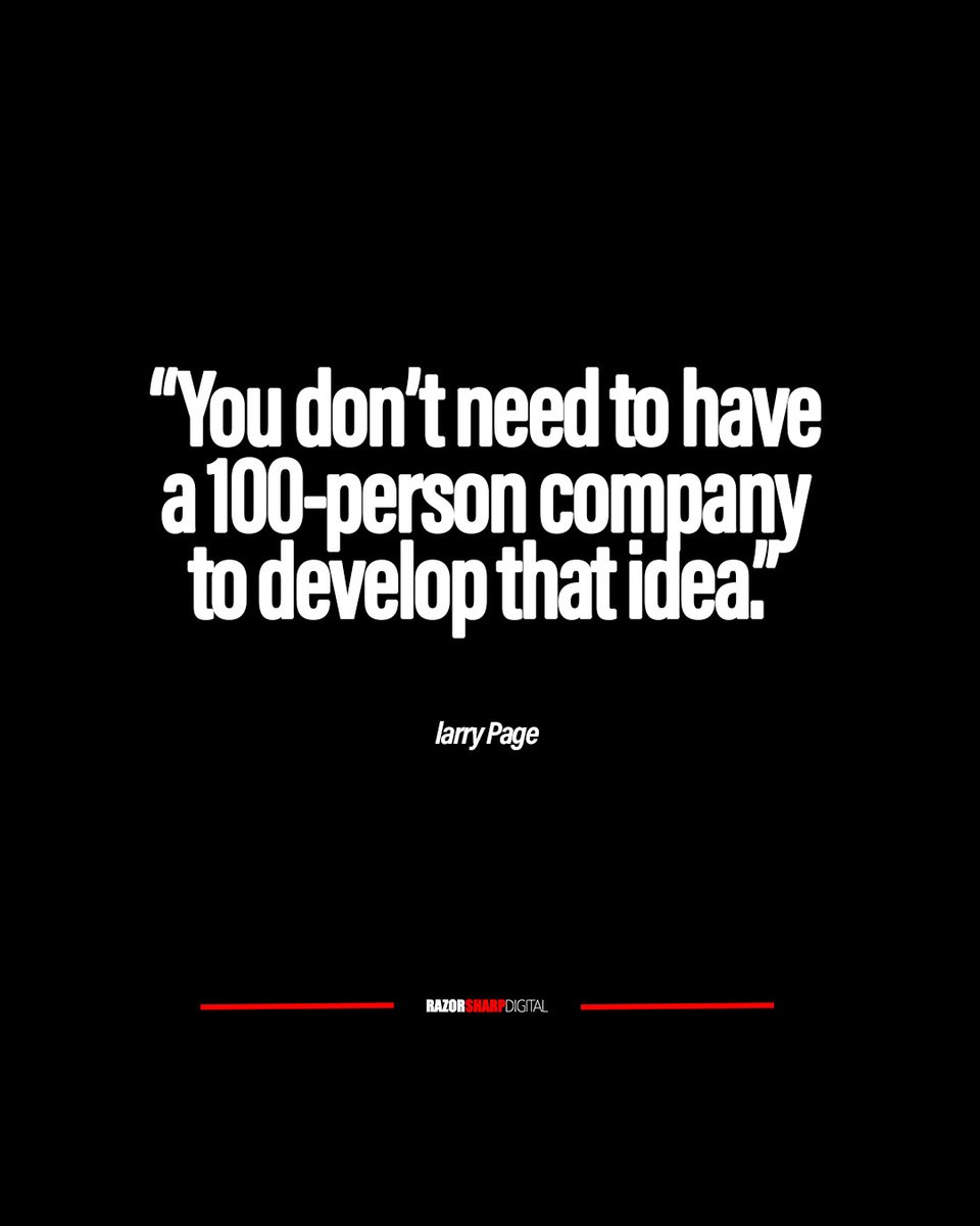 RazorSharpDigit's tweet image. “You don't need a 100-person company to develop that idea.” — Larry Page

Big ideas don’t require big teams — just clarity, grit, and the courage to start. 

Build fast. Learn faster. Keep moving.

#EntrepreneurMindset #StartupLife #BuildInPublic
