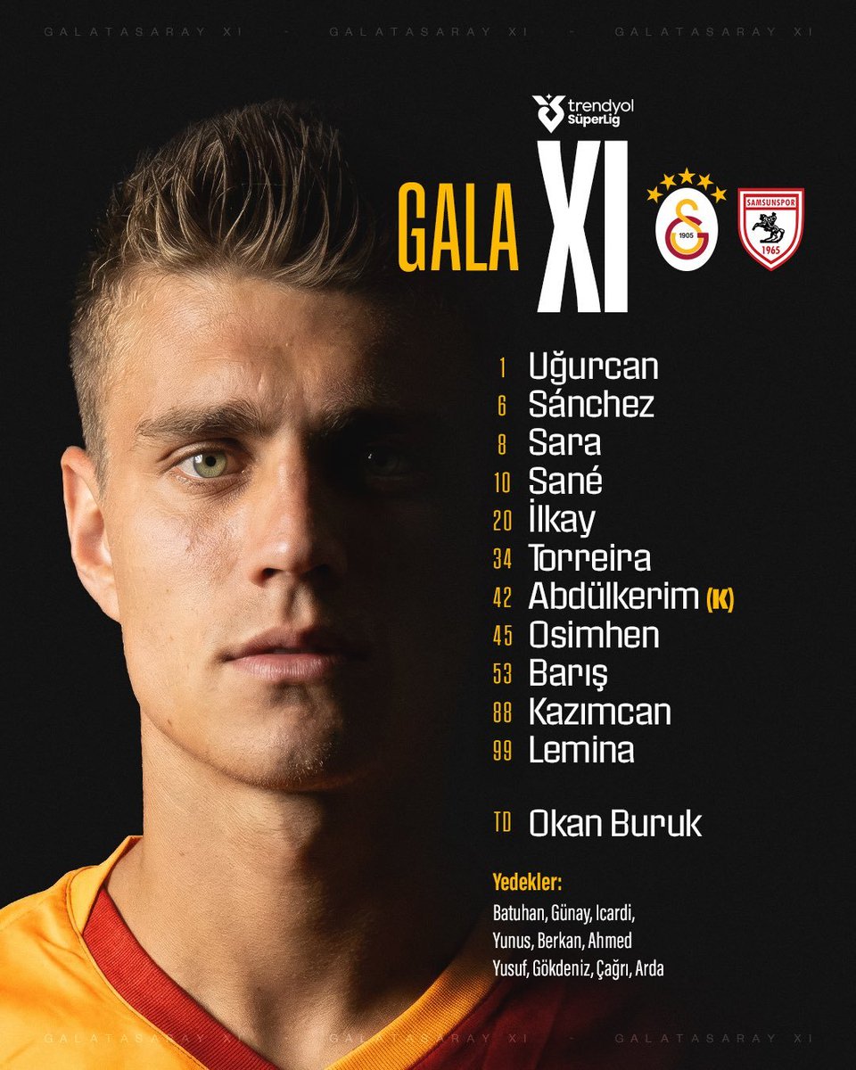 🚨 Galatasaray'ın Samsunspor maçı ilk 11'i belli oldu.#Galatasay #GSvSAM #TSL