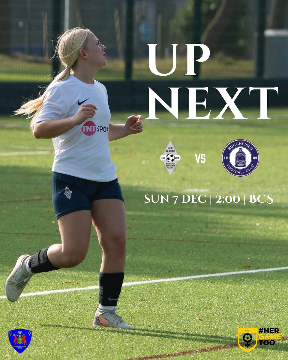 AFCReadingLFC's tweet photo. ᴜᴘ ɴᴇxᴛ!

We return home as we welcome @BurghfieldFC to Berkshire County Sports Club

Would love to see your support 💪🏽 https://t.co/r12d2bso1J
