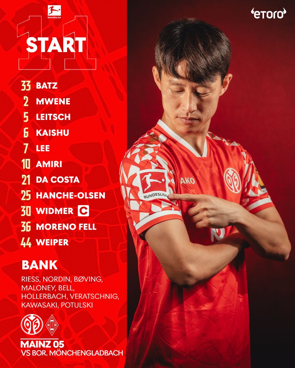 Unsere Startelf für #M05BMG! 🔥

#Mainz05