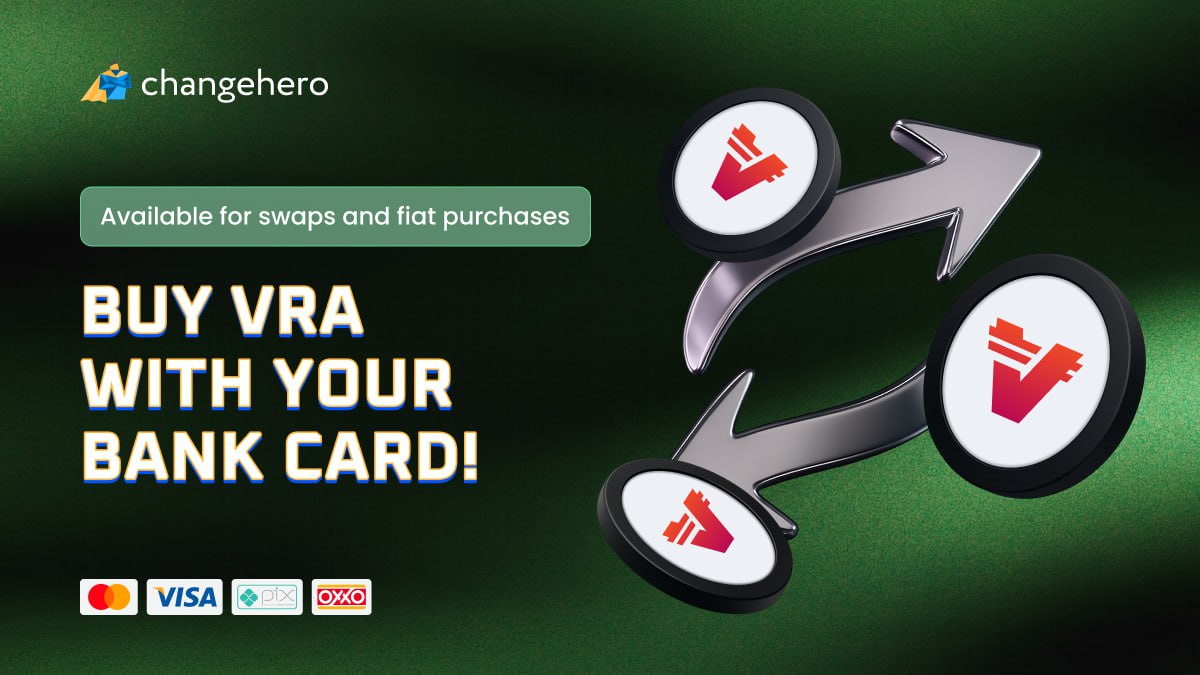You asked, we delivered!

<a href="/verasitytech/">Verasity</a> is now available on @ChangeHero_io for fiat purchases 🚀

You can now buy $VRA directly with your bank card: low fees, no registration, fast settlement. Plus, VRA can be swapped with hundreds of assets right on the platform, making entry