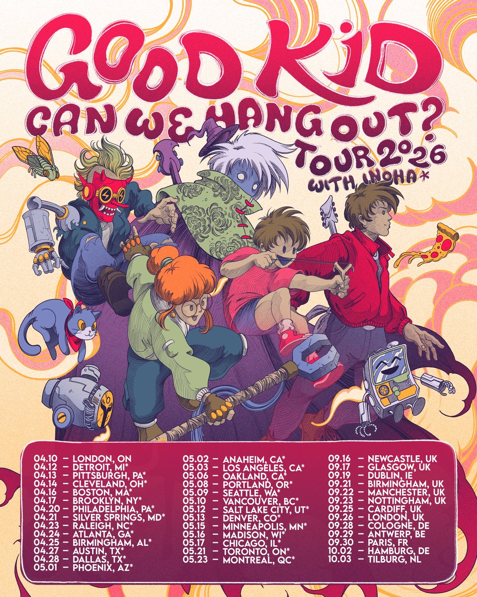 CAN WE HANG OUT TOUR 2026! We’re going on our BIGGEST TOUR EVER next year with brand new tunes, new on-stage shenanigans, a renewed sense of chaos, and we’re bringing along INOHA for the North America dates* 🕺(1/2)