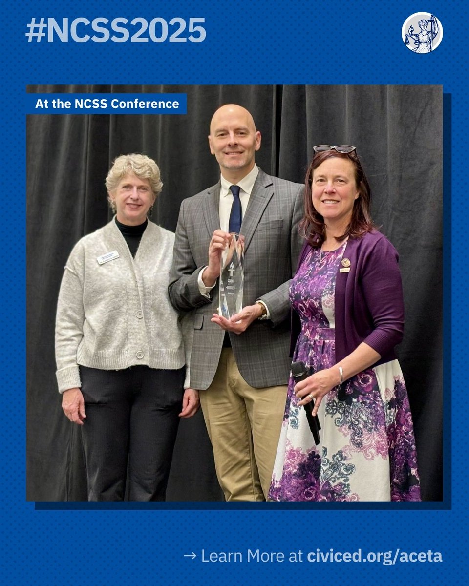 CivicEducation's tweet photo. Every year, the best way to begin the NCSS Conference is a celebration of the American Civic Education Teacher Award winners. 2025 was no different, as we presented the awards to Shae Parks, Phillip Wrigley, and Robert Schulte. Congratulations!
#NCSS2025 #ACETA #CivicEducation https://t.co/KnEg796TVq