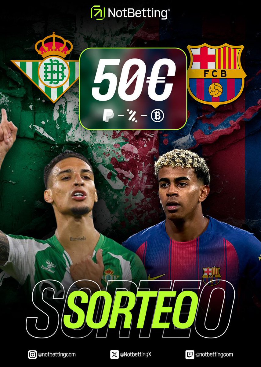 🎉 SORTEO 50€ 🎉

Entre los que acierten el PRIMER GOLEADOR del partido👉 ¡sorteamos 50€ en bizum, paypal o crypto! 🤑

🔗 Solo 2 pasos para participar:
1️⃣ Seguir a <a href="/NotBettingX/">NotBetting</a>
2️⃣ Dar ❤️ Me gusta y RT a este post