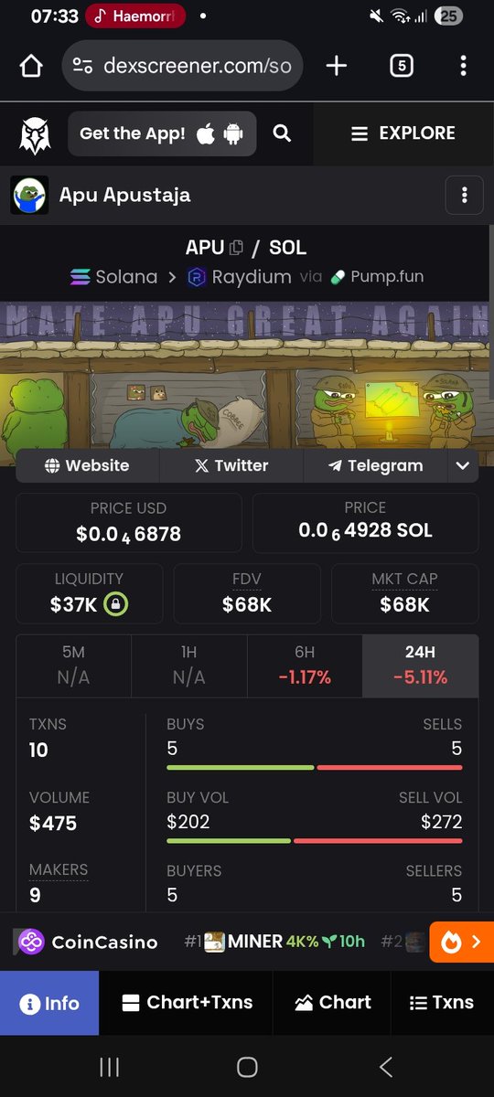 Day 16 of posting this Scam Apustaja memecoin till its under 10k MC. Ran by thieves, unethical vermin. They are not even Indian, or Nigerian, but act like it. They are from USA <a href="/TheBelloDonna/">₿ΣLL🌒D🐸NNA 🔋🚪</a> <a href="/CryptoGibbs28/">Gibbs</a> <a href="/ruju___/">Ruju 𐤊</a>  <a href="/alex_ephparody/">Alexander (Parody) 🐸 🌞</a>  the worst being from Canada <a href="/maxiwasright/">MAXI</a>