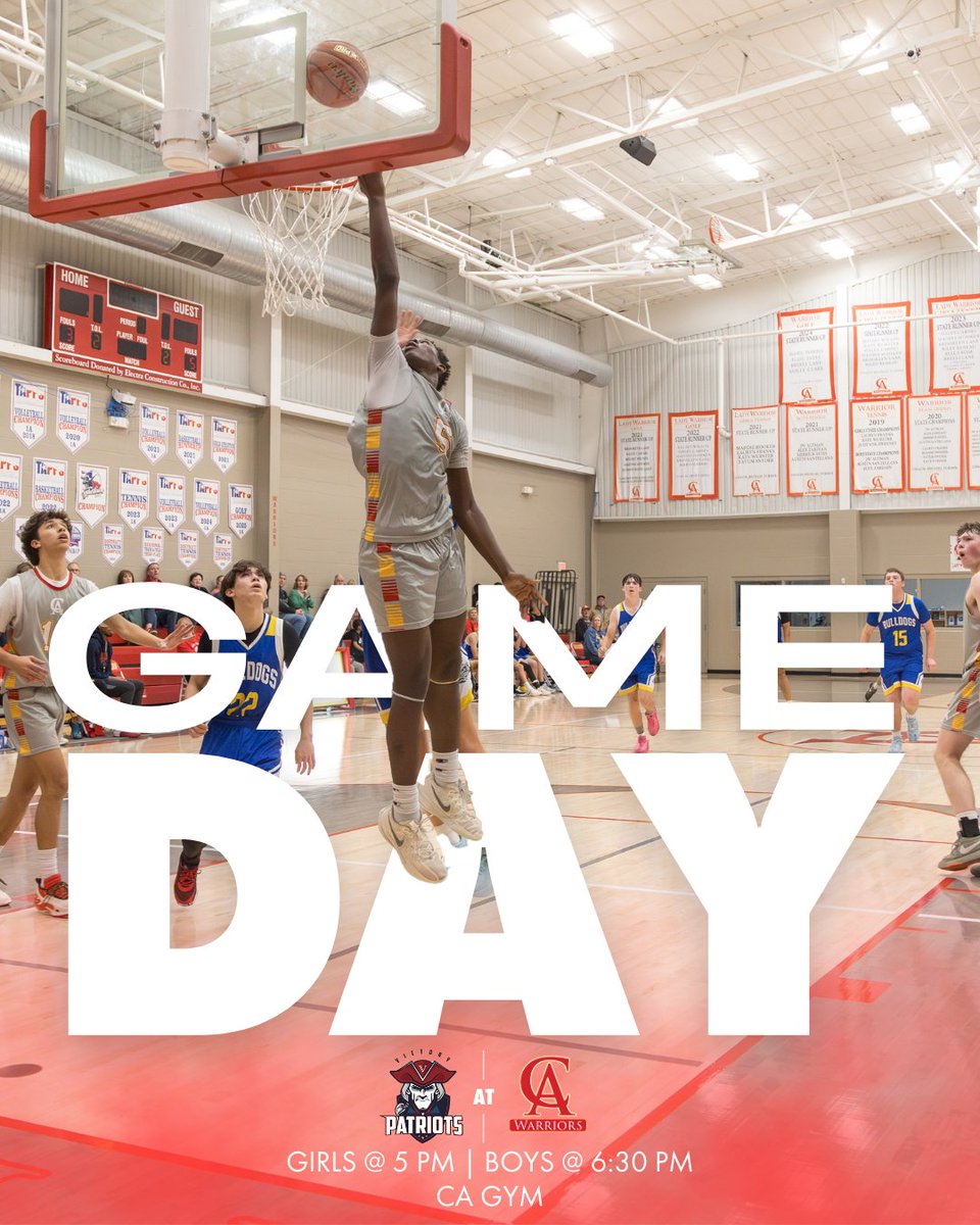 CAwarriors's tweet photo. T'S GAME DAY! Tonight, our varsity basketball teams hit the court against Victory Baptist. Come fill the stands and cheer on our Lady Warriors and Warriors. It may be cold outside, but both teams are just getting warmed up.

🔴 Girls play at 5 p.m.
🟡Boys play at 6:30 p.m. https://t.co/CHTgEBP4lN