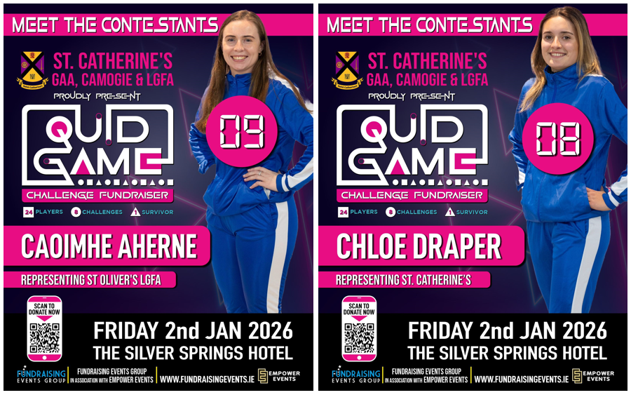 Introducing our next 2 Quid Games Contestants!

Caoimhe Aherne (sponsored by Galvin Carpentary &amp; Joinery) is fundraising for St Olivers LGFA 

Chloe Draper (sponsored by E&amp;F Hartnett Agri) is fundraising for St Catherine's Camogie 

Sponsor them here 👇
idonate.ie/event/StCather…