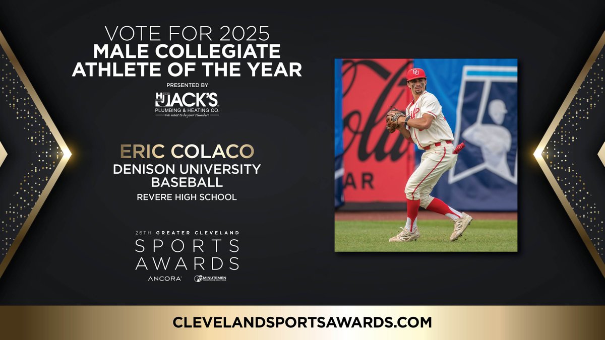 🚨 Vote for Colaco! 🚨

Congratulations to Denison’s Eric Colaco '25 on being named a finalist for the 2025 @greaterclesports Male Collegiate Athlete of the Year! 

Let’s show that #NCACPride and get those votes in: ncac.short.gy/vYXoPx🫵🗳️

📰 | ncac.short.gy/wUeNJa