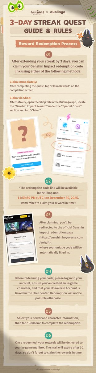 GenshinImpact's tweet image. #GenshinxDuolingo #GenshinLunaIII #GenshinImpact 
Hi! It's Paimon!🥺

The Genshin Impact × @duolingo collaboration starts on December 8!

Complete the "Genshin Impact Quest" in the Duolingo app with Paimon, Tighnari, Cyno, and Duo to earn exclusive in-game rewards! For full event…