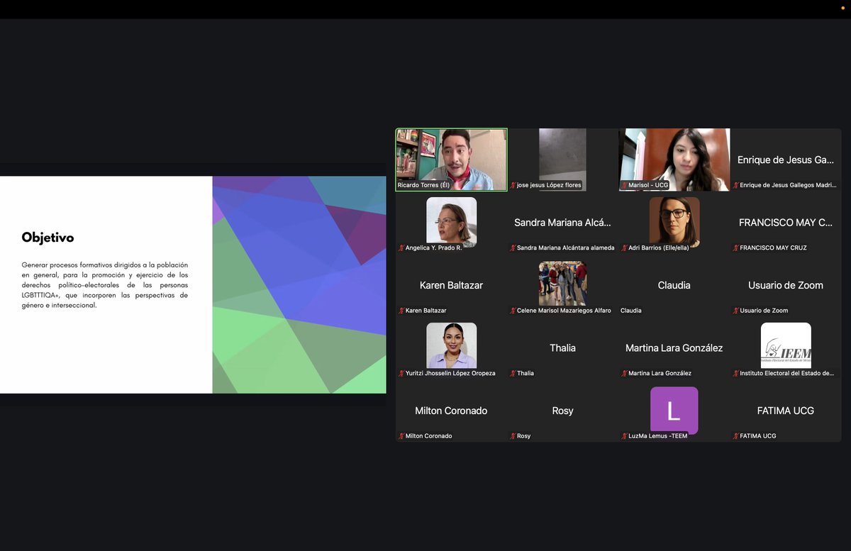 Con el objetivo de impulsar una participación democrática más incluyente, se lleva a cabo el taller virtual “Ciudadanía Diversa: Derechos político-electorales de las personas LGBTTTIQA+” 🏳️‍🌈

🗣️ Imparte: <a href="/Richo_Torres/">Ricardo Torres</a>, fundador de <a href="/FueraCloset_AC/">Fuera del Clóset A.C. 🏳️‍🌈🏳️‍⚧️</a>