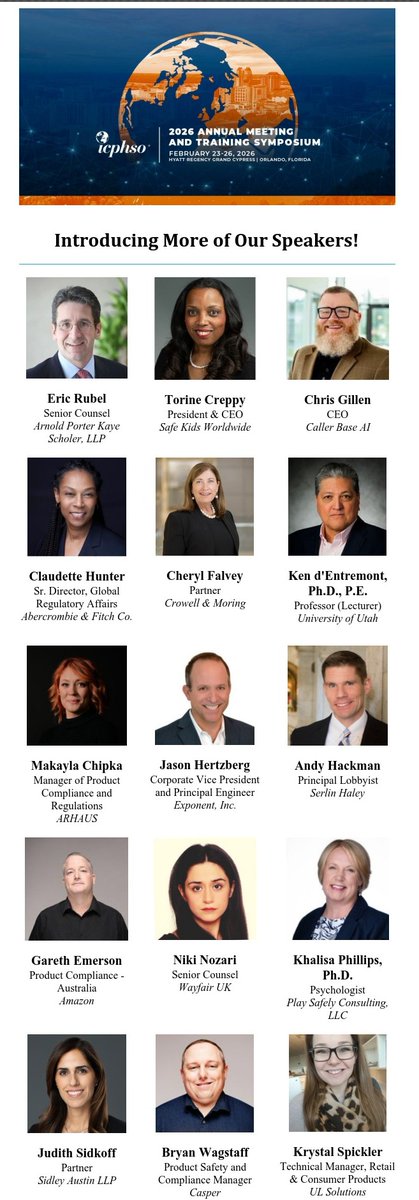 𝑰𝒏𝒕𝒓𝒐𝒅𝒖𝒄𝒊𝒏𝒈 𝑨𝒅𝒅𝒊𝒕𝒊𝒐𝒏𝒂𝒍 𝑺𝒑𝒆𝒂𝒌𝒆𝒓𝒔 𝒇𝒐𝒓 𝒕𝒉𝒆 𝑰𝑪𝑷𝑯𝑺𝑶 2026 𝑨𝒏𝒏𝒖𝒂𝒍 𝑴𝒆𝒆𝒕𝒊𝒏𝒈 &amp; 𝑻𝒓𝒂𝒊𝒏𝒊𝒏𝒈 𝑺𝒚𝒎𝒑𝒐𝒔𝒊𝒖𝒎, February 23-26, 2026, Orlando, FL!
icphso.org/page/2026_annu…
#productsafety #ICPHSO26