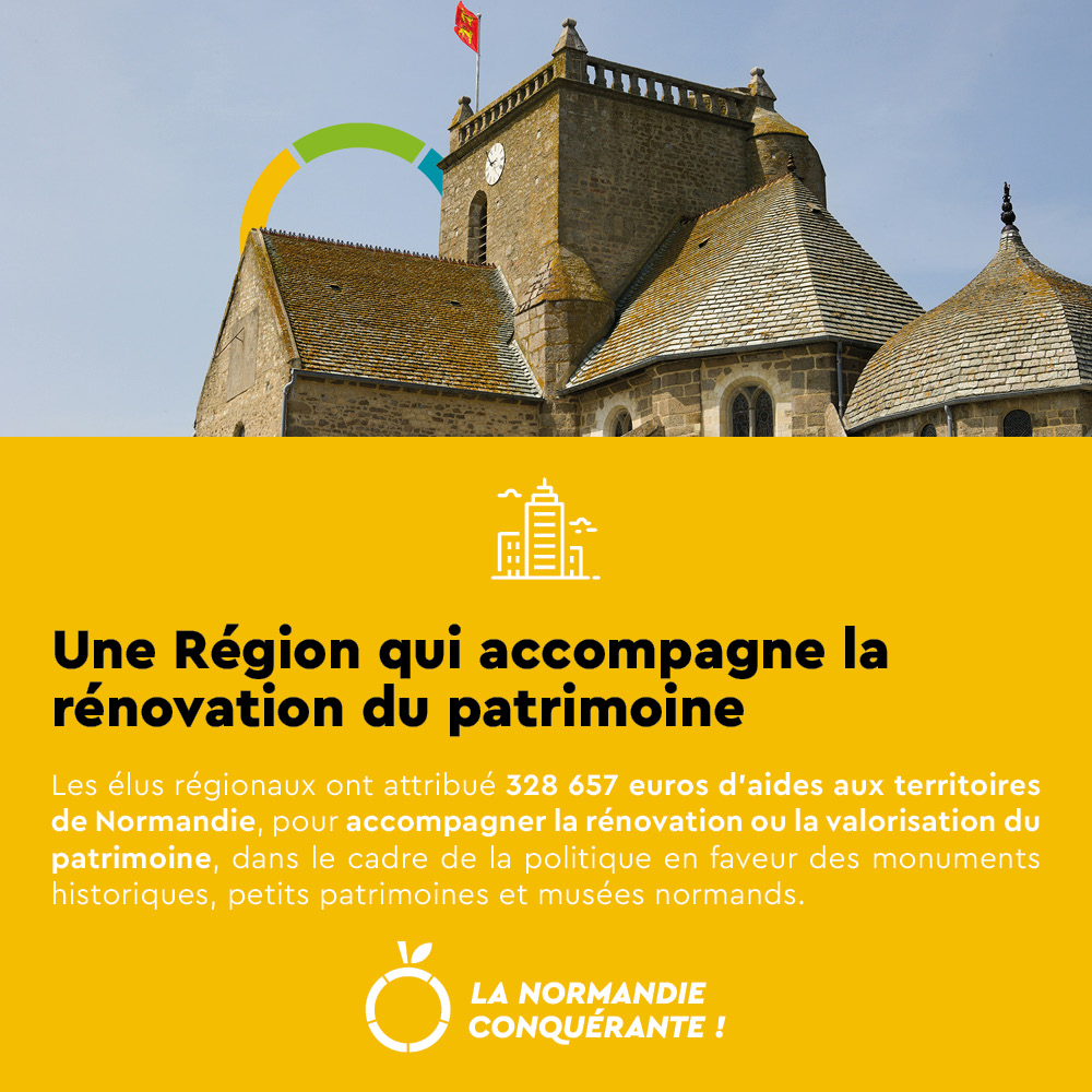Commission Permanente du 1er décembre 2025 :
Les élus régionaux ont attribué 328 657 euros d’aides aux territoires de Normandie, pour accompagner la rénovation ou la valorisation du patrimoine, dans le cadre de la politique en faveur des monuments historiques, petits patrimoines