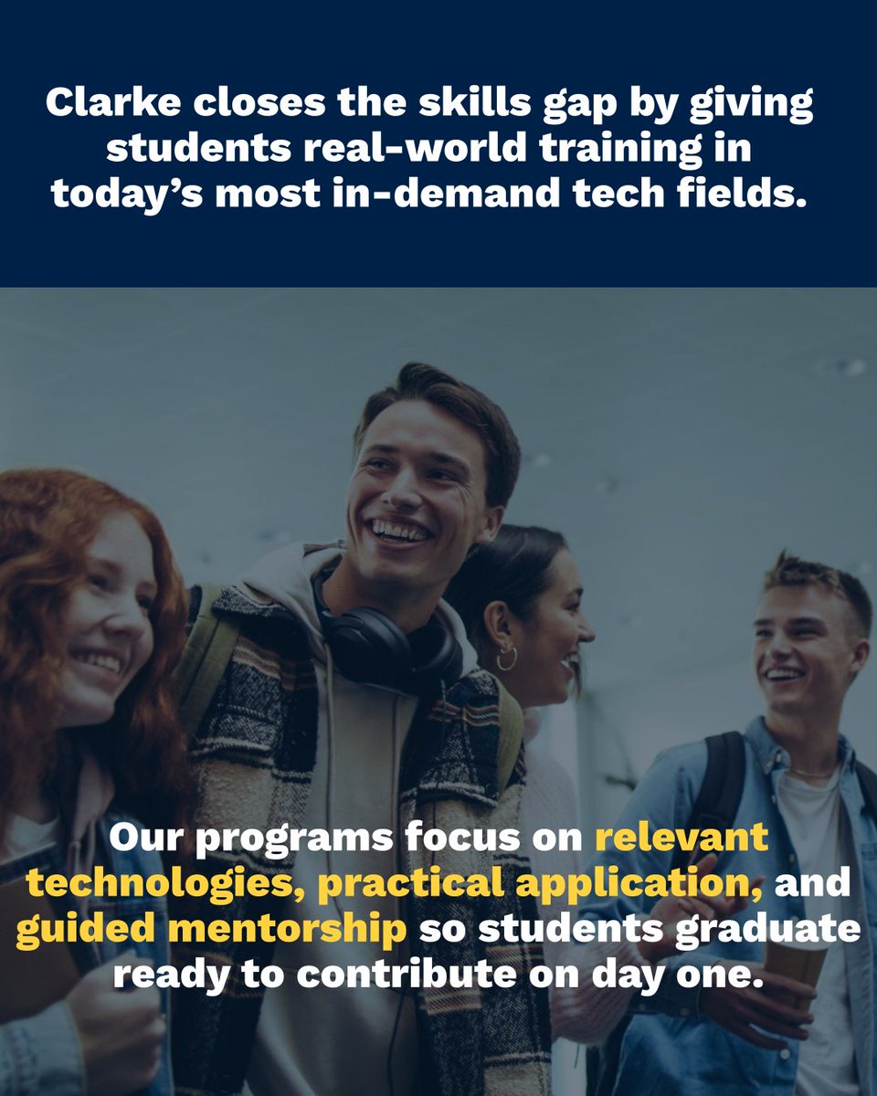 studyatclarke's tweet photo. The world is moving fast, and so is tech. Clarke equips students with the tools, experience, and confidence to step into high-growth careers.

Your future in tech starts with the right foundation. Start building it at Clarke! https://t.co/MwETZbaLSv