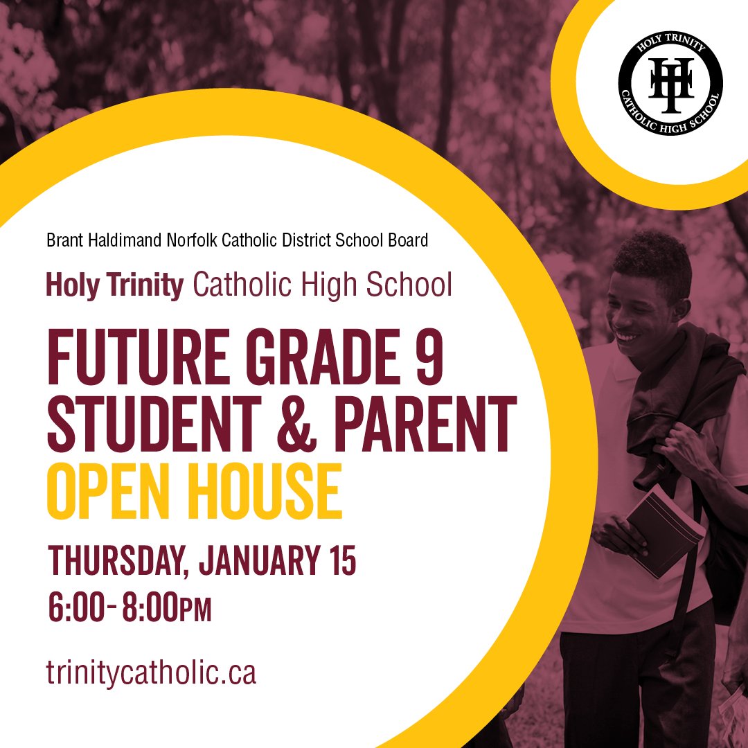 Future Grade 9 Families – Join us for our Student &amp; Parent Open House on Thursday, January 15 from 6–8 PM. You’ll have the chance to tour the school, meet staff, and learn about programs at Holy Trinity Catholic High School.