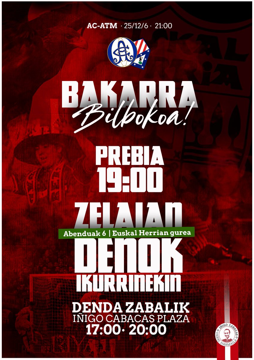 Athletic bakarra da... Bilbokoa! 

🧨 19:00etan prebia IC plazan. 

Ostean danok ikurrinekin zelaira!